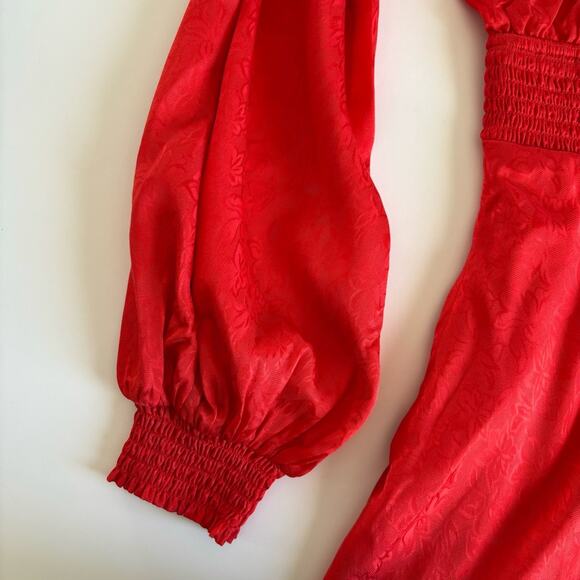 Urban Outfitters Rebecca Red Long Sleeve Jacquard Boho Holiday Mini Dress Small - Picture 6 of 13